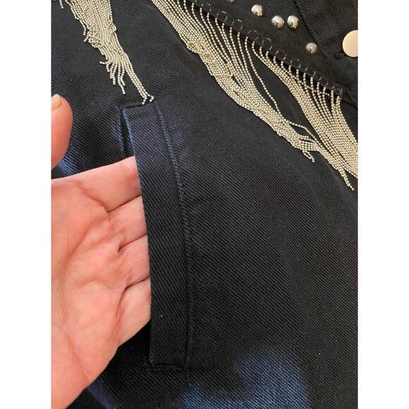 Black Shein Curve Fringe Chains Studs Jacket Snap Buttons XL - Picture 7 of 12